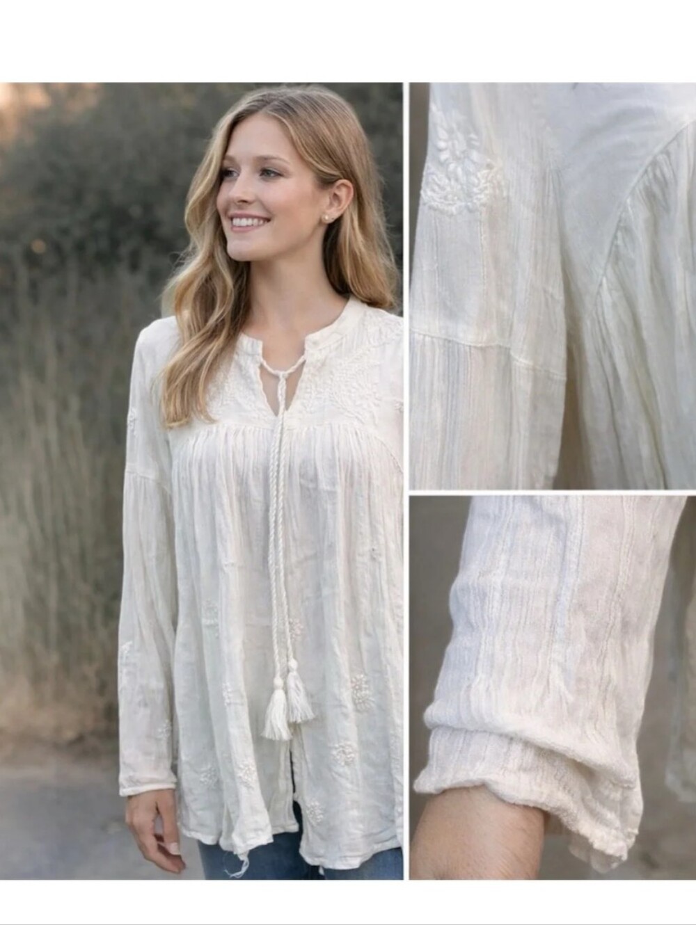 Rachael Zoe White Embroidered Tunic Flowy Top